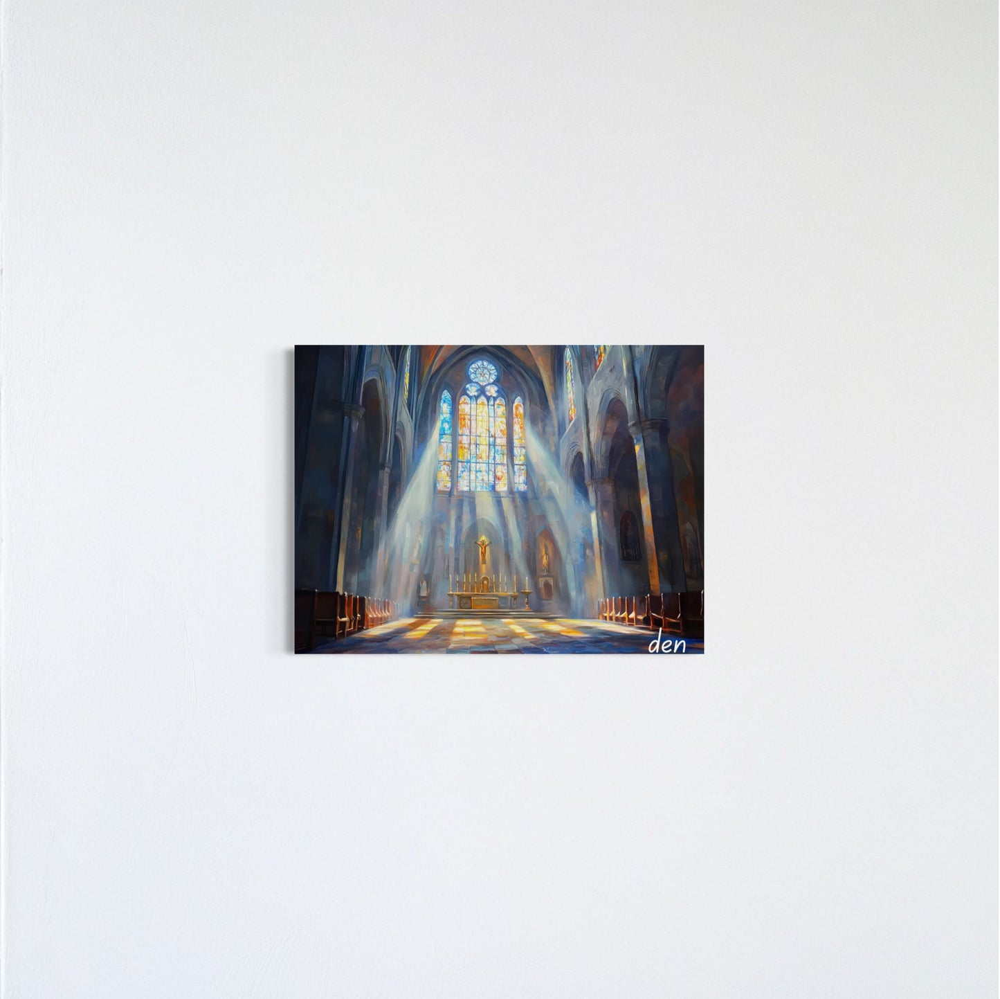 A Cathedral Interior with Light Beams