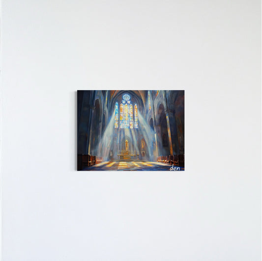 A Cathedral Interior with Light Beams